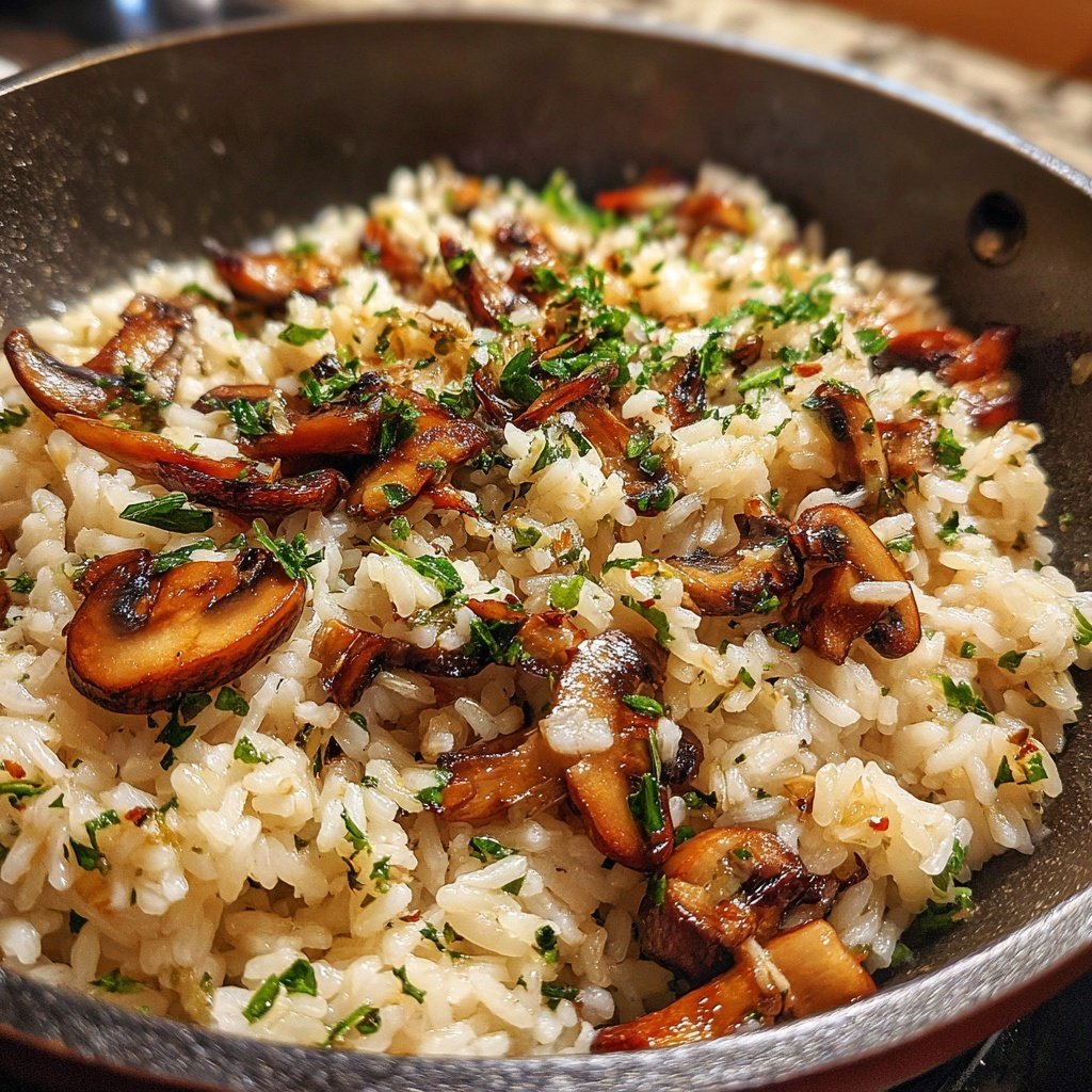 Creamy Mushroom Rice with Garlic Oil