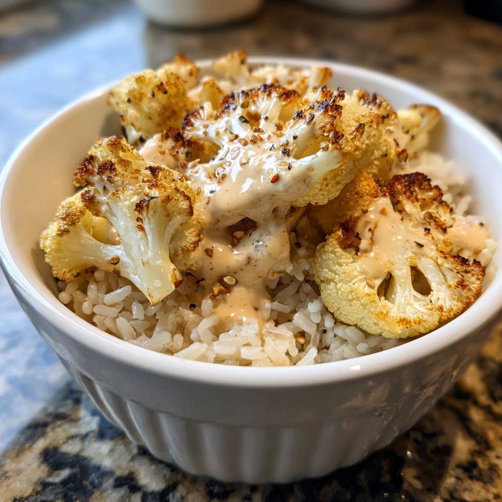 Roasted Cauliflower Tahini Rice Bowl